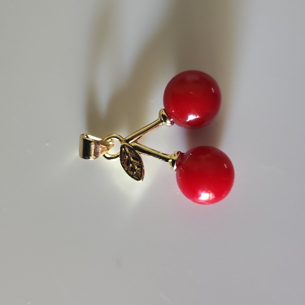 Pretty Bird Jewelry Gold Plated Red Cherry Pendant